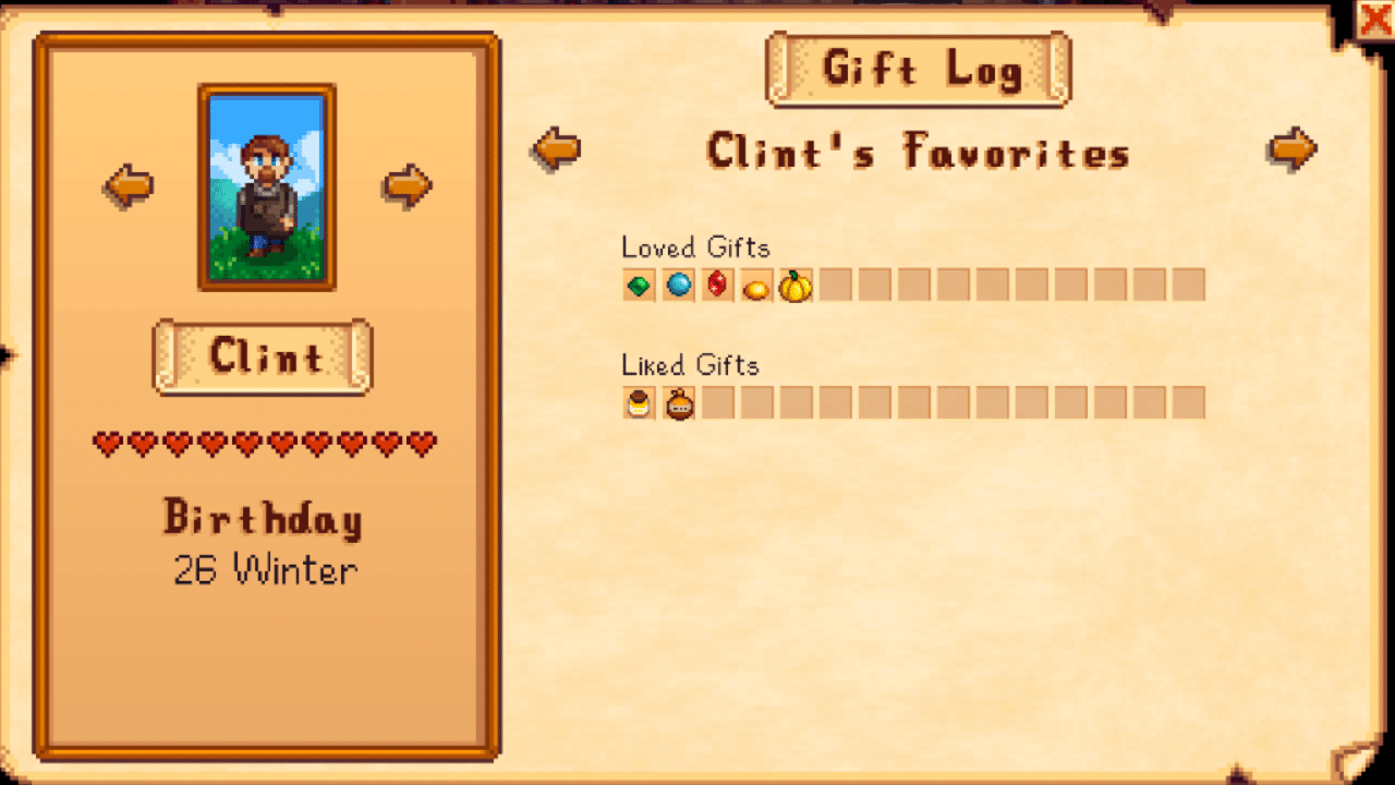 Clint's Villager Gift Log