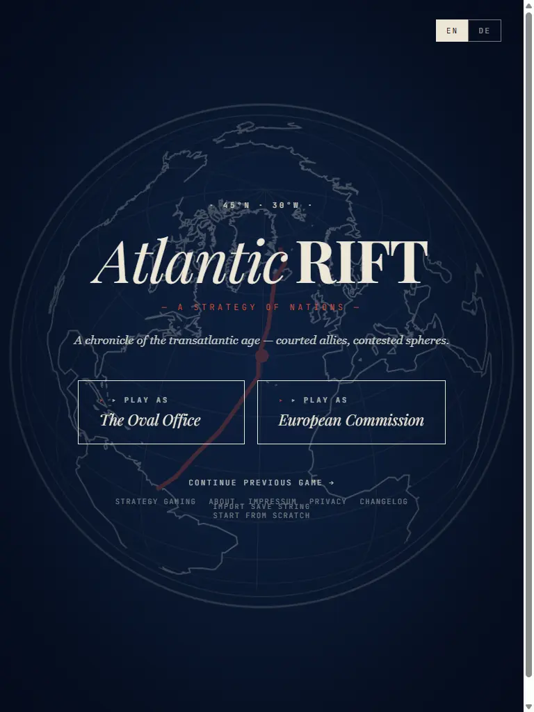 Atlantic Rift title screen — chronicle of the transatlantic age