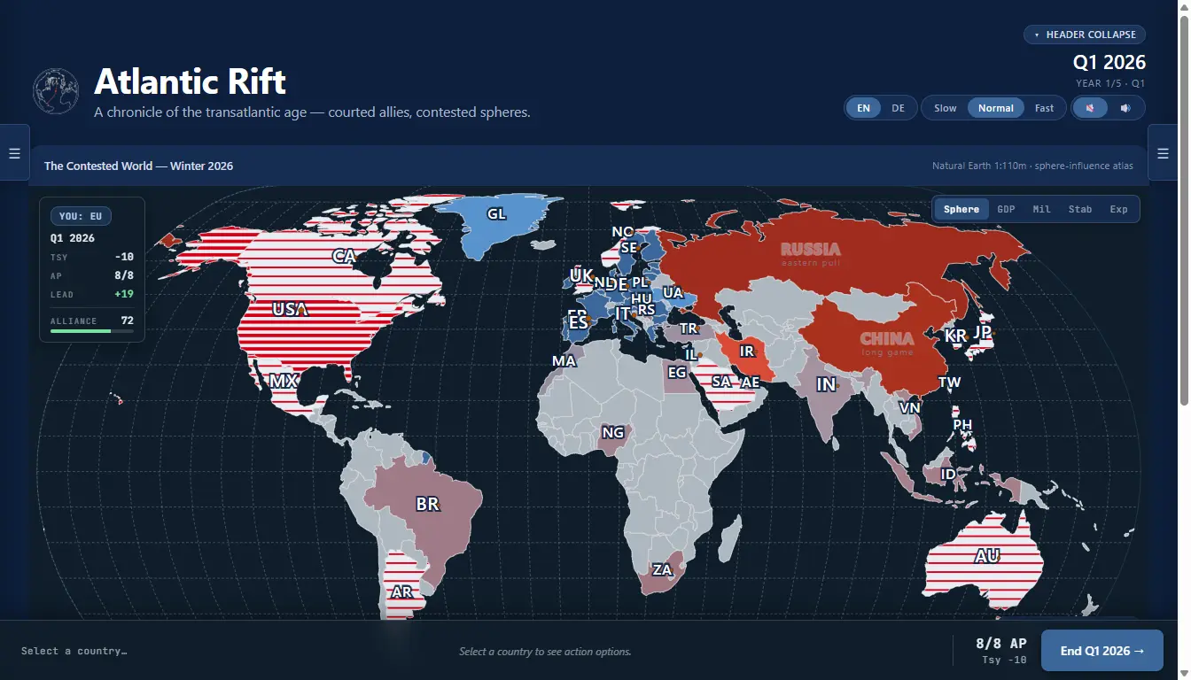 Atlantic Rift map view with the European Union as the active power