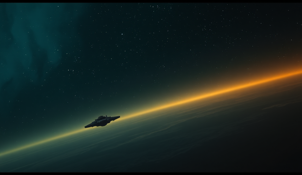 AI-generated illustration: A vast, starry expanse with distant nebulae, a lone spaceship drifting in the void, digital glow of stars twinkling softly.